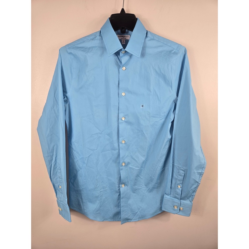 Express 1MX Extra Slim Mens Long Sleeve Button Down Shirt Light Blue M 15-15.5
